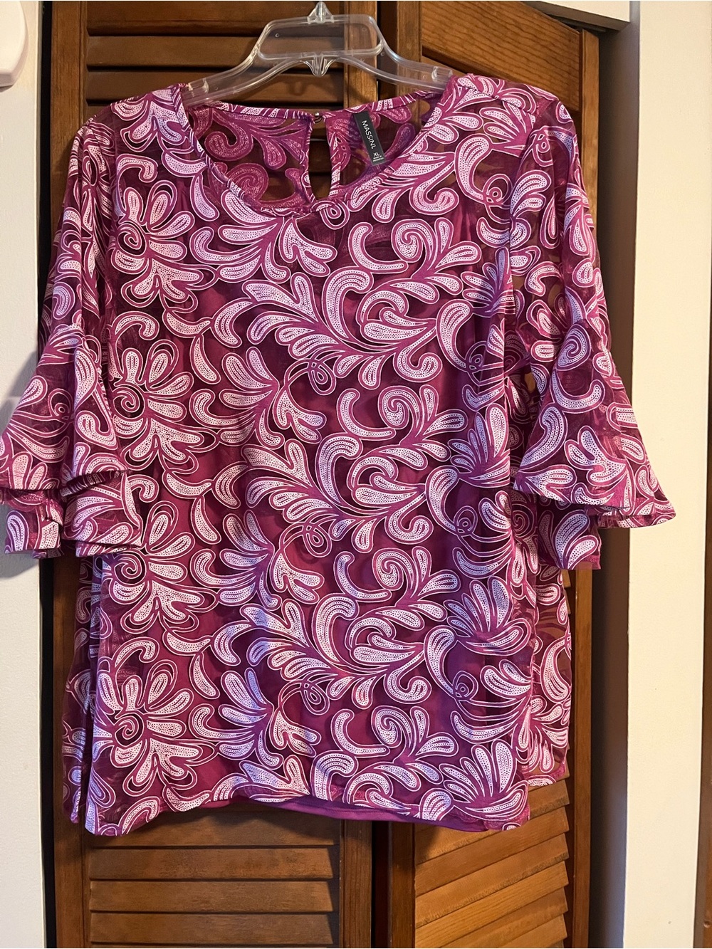 Massini Pink Paisley-Print Bell Sleeve Tunic